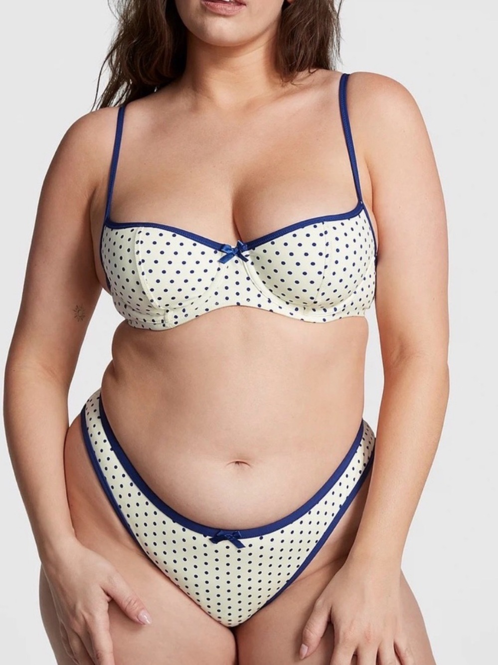 Frankie's Bikinis Cream and Navy Polka Dot Bikini Set